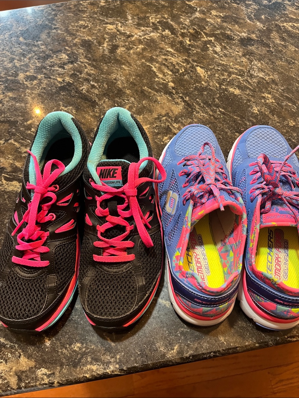 Nike women’s sneakers teal/pink and Skechers blue/pink sneakers. Get 2 pr